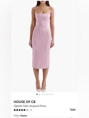 House of CB Zephyr Pink Satin Jacquard Midi Dress